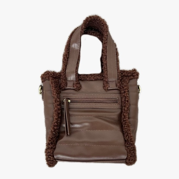 Elegant Brown Shearling Trim Mini Bag - Picture 2 of 5
